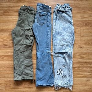 Trendy Pants Trio in Green, Blue, and Light Denim